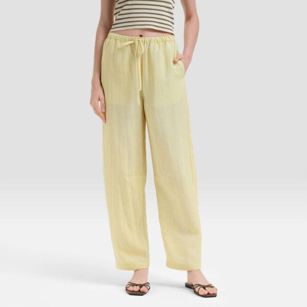 Women's High-Rise Elastic Waist Barrel Leg Pants - A New Day Yellow M